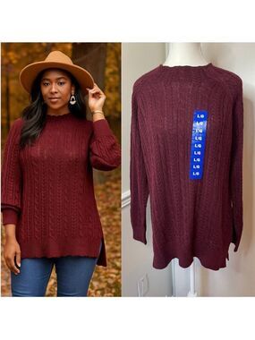 🐈NWT bleu:gray Cable Knit Lightweight Burgundy Sweater L
